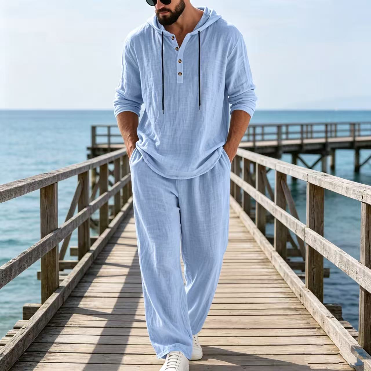 Mens Linen Shirt Long Sleeve - Męski lniany garnitur na wiosnę i