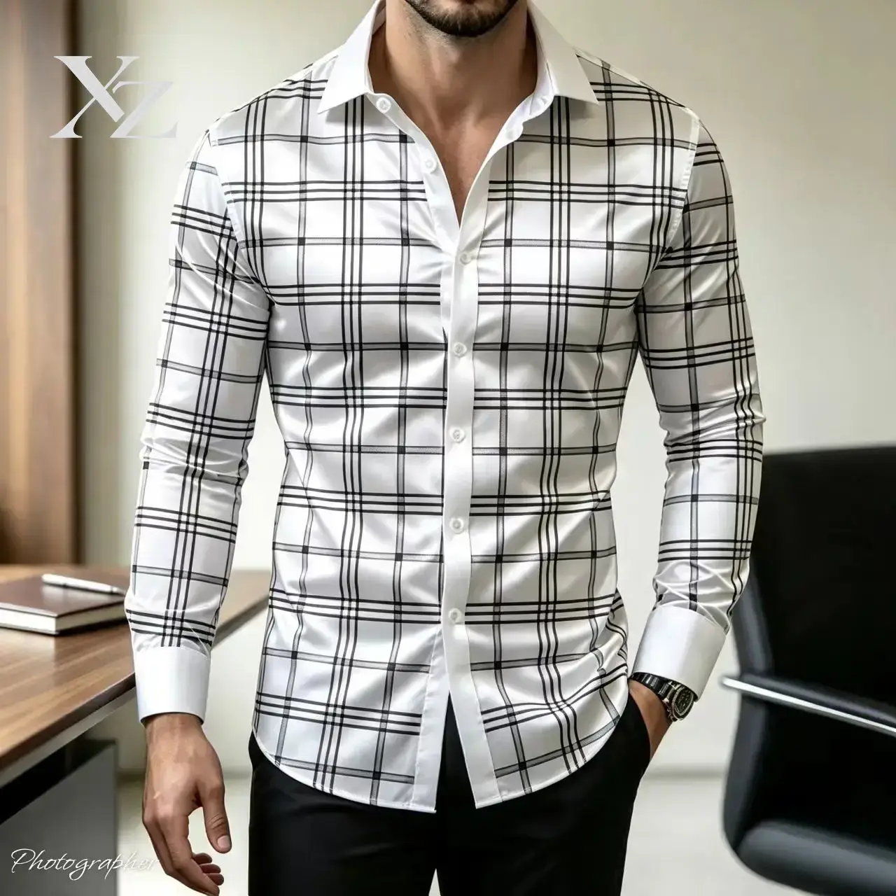 Mens Satin Silk Dress Shirt - Wyprzedaż! Męska koszula w kratę, dopasowana,