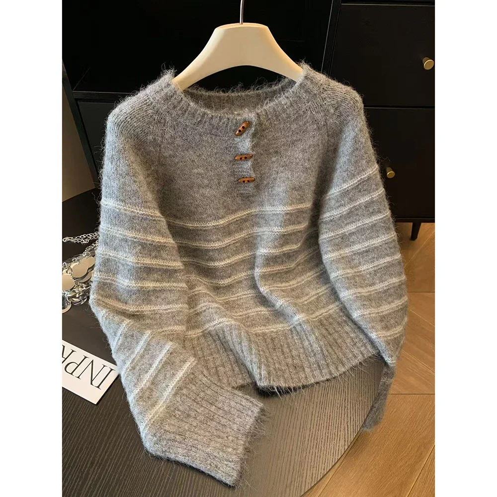 Shirts - Damski sweter w paski z wełny
