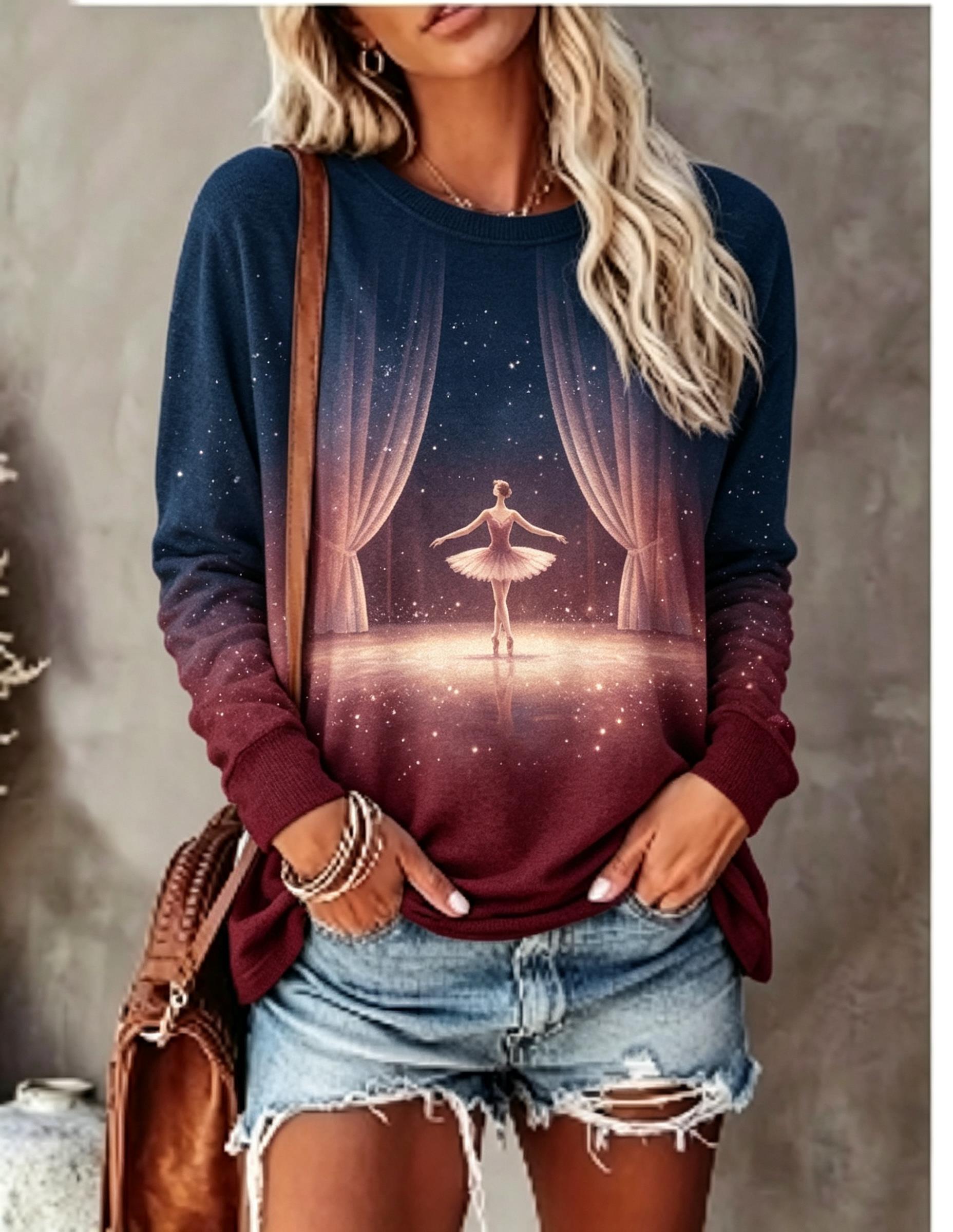 T-Shirts - Damska koszulka z długim rękawem, nadruk