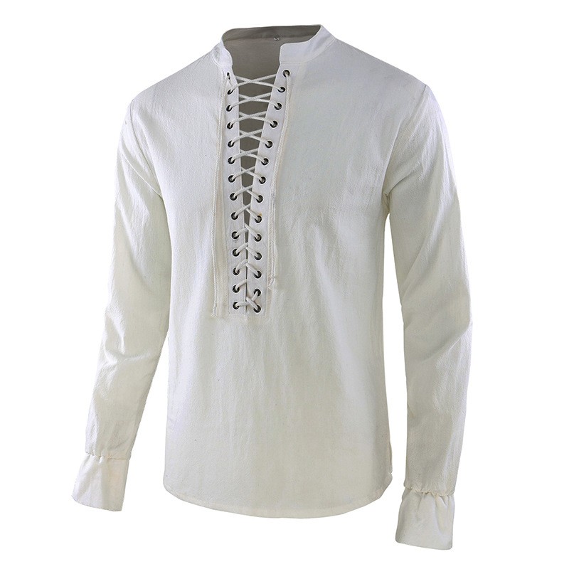 Mens Linen Shirt Long Sleeve - Męska koszula renesansowa piracka średniowieczna wikingowska