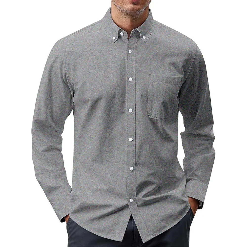 Oxford Cotton Casual Shirt Business - Męskie koszule z długim rękawem, jednolite