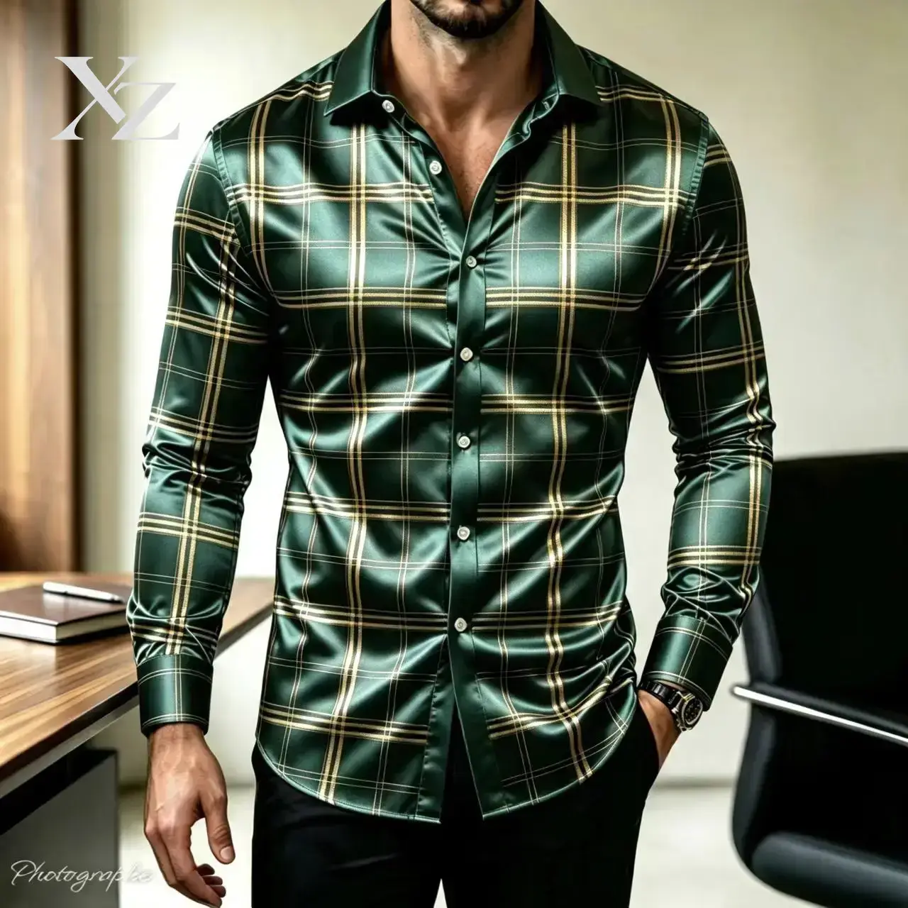 Wyprzedaż! Męska koszula w kra – Mens Satin Silk Dress Shirt recenzja i cena