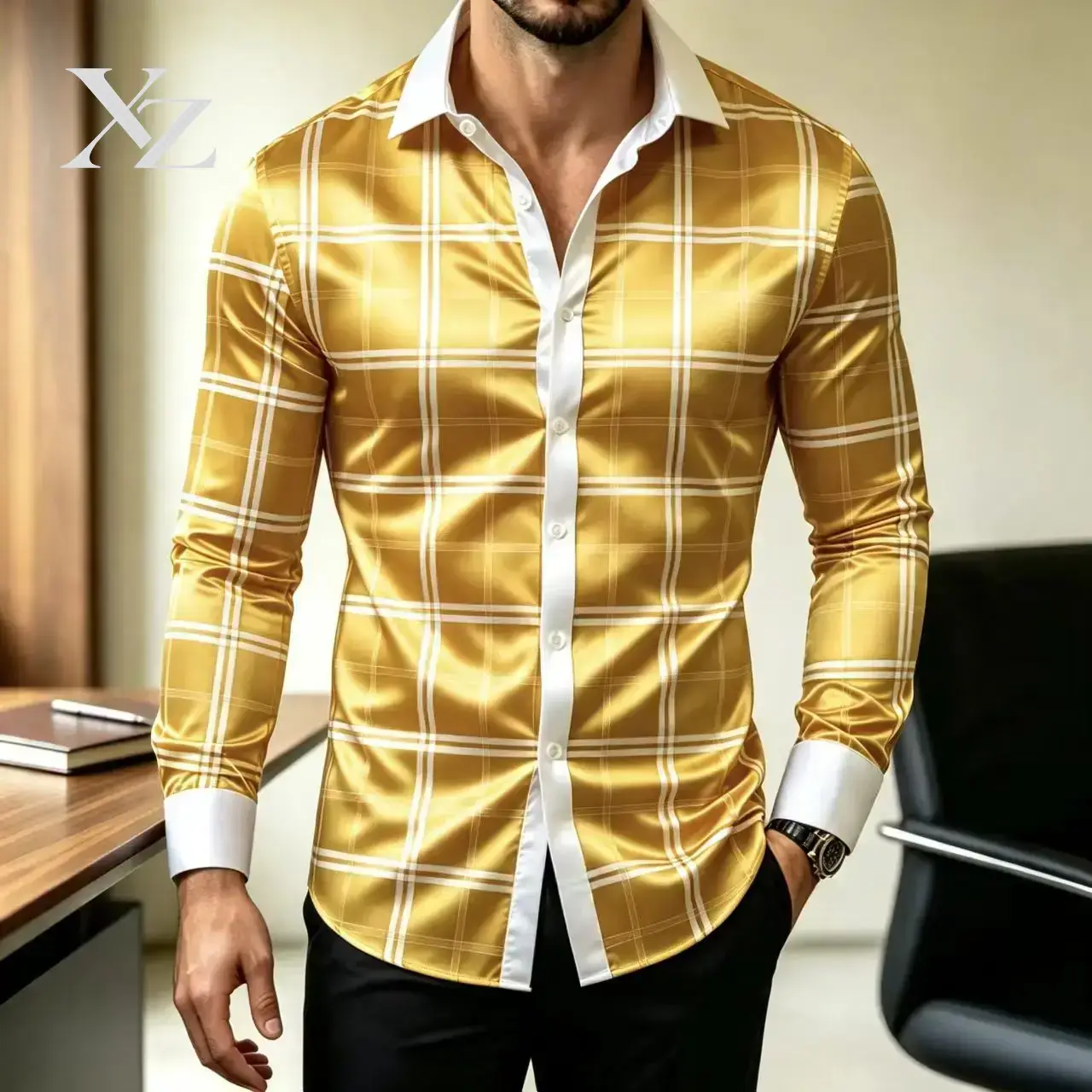 Wyprzedaż! Męska koszula w kra – Mens Satin Silk Dress Shirt recenzja i cena