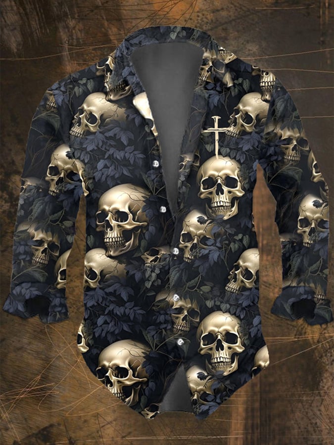Halloween Men's Dark Skull Pri – Vintage Hawaiian Floral Shirt recenzja i cena