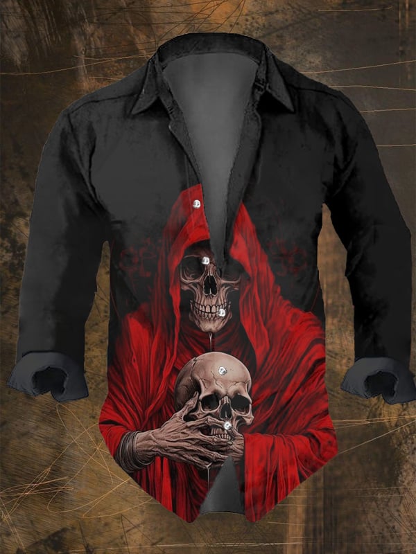 Halloween Men's Dark Skull Pri – Vintage Hawaiian Floral Shirt recenzja i cena