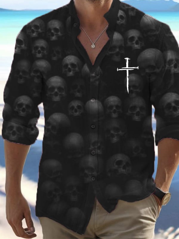 Halloween Men's Dark Skull Pri – Vintage Hawaiian Floral Shirt recenzja i cena