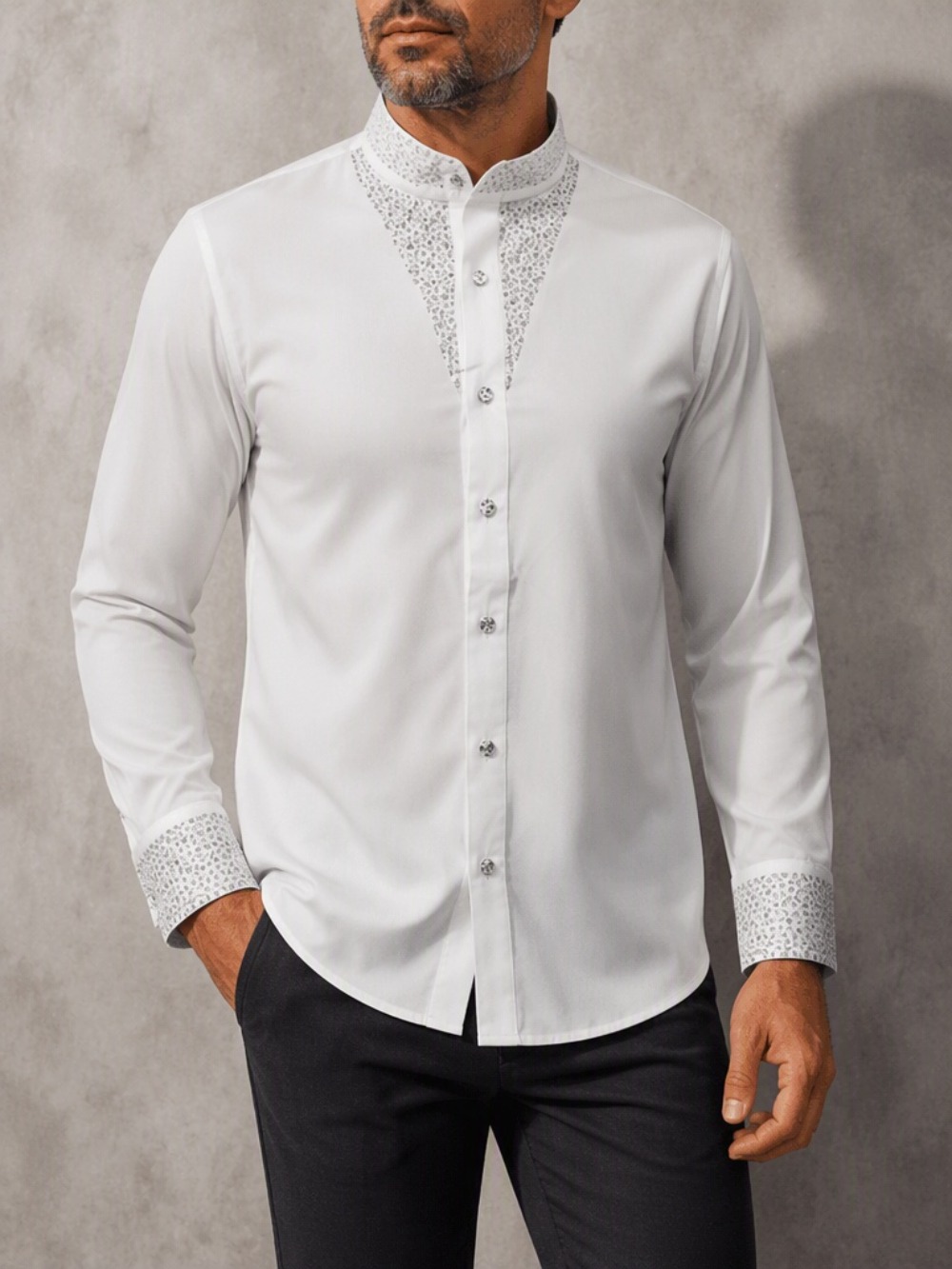 Męska koszula w stylu casual,  – Mandarin Collar Formal Shirt Slim Fit recenzja i cena
