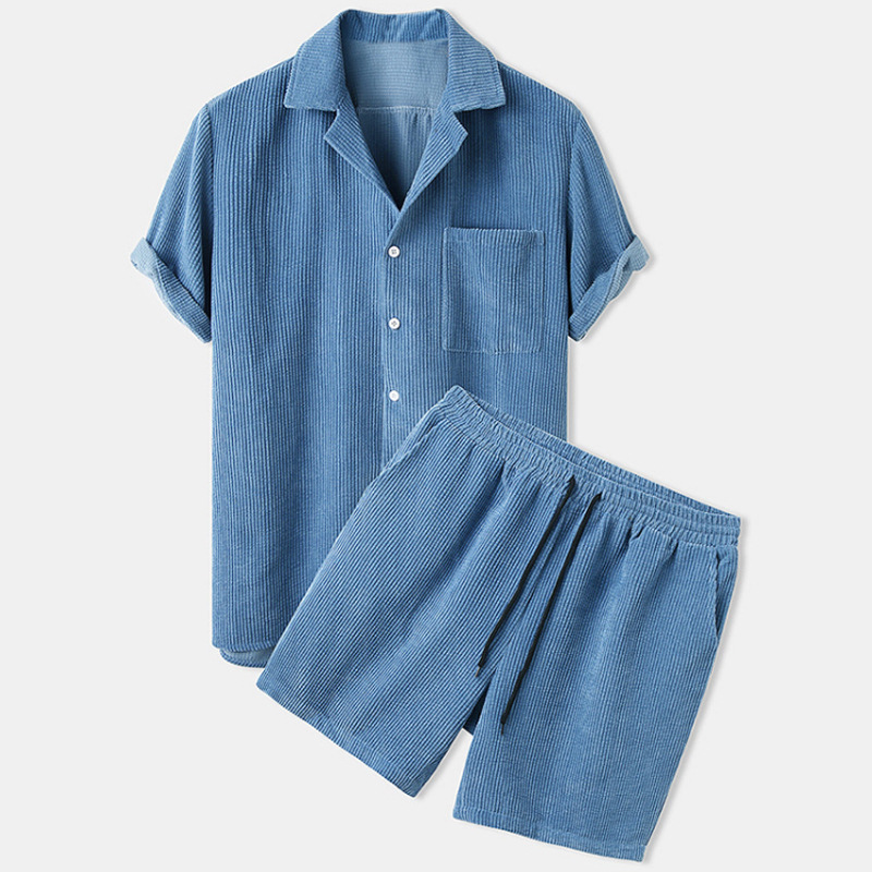 2025 Nowy męski letni zestaw s – Corduroy Button Up Shirt Men recenzja i cena